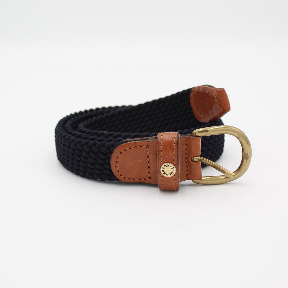 Paul & Shark Belt Navy Blue Braided Stretch Leather Brass Buckle Size 100 Italy